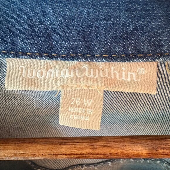 Woman Within Long Stretch Denim Jacket Jeans Medium Wash Pockets Plus Size 26 W - Picture 3 of 6